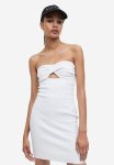 Twist-detail Rib-knit Bandeau Dress - White