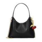 Pu Leather Crescent Bag With Pendant & Chain Shoulder Strap - Black