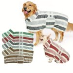 Quick-dry Striped Dog Bathrobe Towel - Super Absorbent Adjustable Polyester Dog Drying Robe - Perfect For Bathing Wet Walks And 