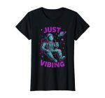 Astronaut Purple And Teal Shirts Galaxy Just Vibing T-Shirt Women Black Medium