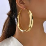 Golden Silvery Glossy Hoop Earrings Goth Minimalist Style Iron Jewelry Daily Wear Accessories Trendy Female Gift