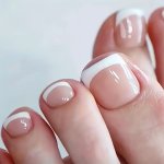 Summer 24PCS Toe Press On Nails White French Style Pinkish Fake Nails Glossy Artificial Toe Manicure False Nails
