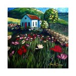 Block Print Poppy Field Cottage - 150MM X 150MM X 16MM
