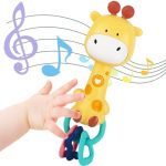 Whnkfb Bright Yellow Giraffe Baby Musical Rattle Toy - Light-up Teether & Sensory Chew Bpa-free Soft Rubber Baby Shower & 1ST Bi