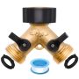 1/2/4 Pack Hose Splitter 2 Way Heavy Duty Brass Garden Hose Splitter For 3/4" Hose Connector Brass Garden Hose Manifold With Rubber Washers & Tapes