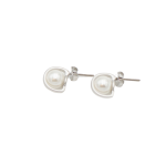 Silver Saturn Stud Pearl Earrings - Silver