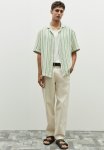 Regular Fit Resort Shirt - Beige & Green Striped