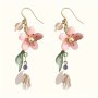 Elegant Pink Cherry Blossom Asymmetrical Dangle Earrings For Women - Perfect For Vacation & Parties