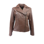 Ladies Genuine Leather Biker Style Jacket - Brown Merino Nappa