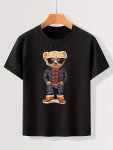 Cool Bear With Sunglasses Print Boys T-Shirt - Vibrant Short Sleeve Tee For Summer Fun - Casual Style For Boys And Girls