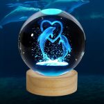 Zxblaq 3D Dolphin Crystal Ball Night Light Upgraded 3.15 Inch Glass Ball Lamp With 16 Color LED Wooden Base Dolphin Decor Birthd