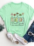 Teachers Plant Seeds Print T-Shirt Casual Crew Neck Short Sleeve Top For Spring & Summer Women's Clothing