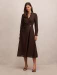 Francesca Linen Shirt Midi Dress - 16 Chocolate