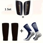 3PCS 1 Pair Football Mid Calf Socks + Knee Pads + Leg Pads Professional Training Non-slip Dot Glue Football Socks For Men And Wo