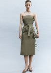 Belted Bandeau Dress - Khaki Green