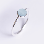 Silver Stack Round Aqua Calcite Gemstone Ring - 7 Aqua Calcite