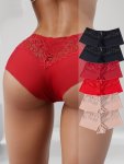 6PCS Lace Stitching Boyshort Panties Soft & Comfortable Stretch Panties Women's Lingerie & Underwear