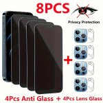 8PCS Full Coverage Anti-peeping Tempered Glass For Iphone 11 12 13 14 15 Pro Max Glass And Full Coverage Camera Lens Glass For I