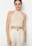 Fitted Knit Halter Neck Top - Ecru