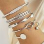 5pcs/Set Exquisite Knotted Round Piece Creative Silver Color Cuff Bangle Bracelet Hand Jewelry Ornament