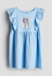 Flounce-trimmed Jersey Dress - Light Blue frozen