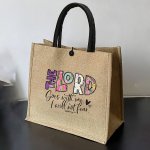 Christianity-themed Linen Tote Bag For Women With Lord Letter Print Preppy Style Nylon Tote Unlined With Buckle Closure Lightwei