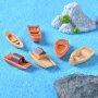 6PCS MINI Small Wooden Boat Micro Landscape Garden Yard Home Bonsai Ornaments Decorations Creative Indoor And Outdoor Yard Deck Garden Lawn Porch Decorations