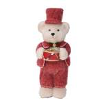 Bear Figure Polyfoam And Polyester 16.5X21.5X41CM White Bear Holding A Drum With Sticks In A Red Outfit Standing