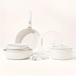 5 9PCS Fashionable Detachable Handle Pot Household Restaurant Cookware Set Non-stick Pan Full Set Frying Pan Soup Pot Flat Botto