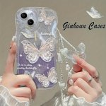 Butterfly Tpu Case With Pearl Crystal Bracelet Sparkly Dreamy Design For Iphone 12 12 Pro Max 13 13 Pro Max 14 14 Pro Max 15 15