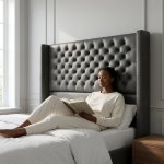 Button-tufted Wingback Charcoal Headboard - King