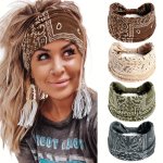 1PC Boho Headband For Women Stretchy Wide Hair Band Paisley Pattern Knotted Turban Headband For Yoga Running Sports Sweatband Wo