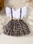Baby's Casual Geometric Pattern Faux Two-piece Cap Sleeve Dress Infant & Toddler Girl's Clothing For Summer spring As Gift