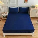 Smte Dream World 3 Pieces Velvet Fitted Sheet Queen Size With 2 Pillow Cases Blue With Keychain
