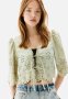 Cropped Broderie Anglaise Blouse - Light Khaki Green