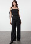 Strappy Square Neck Woven Woven Blouse - Black