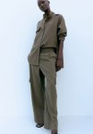 Wide Cargo Trousers - Dark Khaki Green