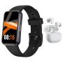 Black Smart Fitness Watch And Bluetooth Earphones Combo