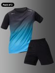 2-PIECE Men's Casual Sportswear Set Gradient Short Sleeve Crew Neck T-Shirt & Solid Elastic Waist Shorts With Pockets For Summer