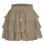 Summer Skorts Women Flowy High Waist Ruffle Layered Tiered MINI Skirts Casual Beach Vacation Skirt With Built-in Shorts Khaki