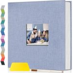 Popotop Photo Album Self Adhesive With Picture Display Window 60 Pages Diy Scrapbooking Supplies Kit For 4X6 10X12 Picture Linen