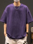 Men's Loose Solid Suedette T-Shirt Casual Short Sleeve Crew Neck Tee Men's Clothing For Summer Outdoor