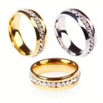 Chic Band Ring Made Of Stainless Steel Paved A Round Of Rhinestone Golden Or Silvery Make Your Call Suitable For Men And Women M