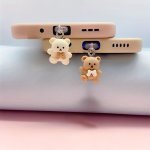 1PCS Coffee-colored Bean Bear phone Charging Port Dust Plug decoration Pendant applicable For Iphone type-c android Plug