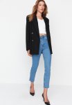 High Waist Slim Straight Jeans - Blue