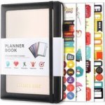 A5 Pu Leather Cover Weekly monthly Planner Book With Stickers - Black