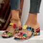 Women's Colorful Chunky Low Heeled Sandals Colorful Rhinestone Decor Open Toe Shoes Fashion Summer Outdoor Sandals