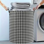 Houndstooth Foldable Laundry Hamper - Versatile Clothes & Toy Organizer No Batteries Needed Round Fabric Basket With Handles For
