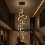 Round Ringfall LED Cluster Pendant Light In Black
