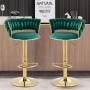 Set Of 2 Velvet Swivel Bar Stools With Woven Back Adjustable Height